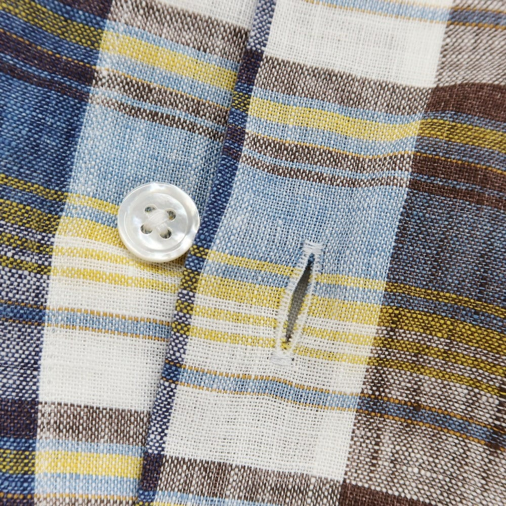 [Used] EDIFICE Linen Check Wide Collar Casual Shirt Brown x Navy [44] [Condition Rank B] ​​[Men&