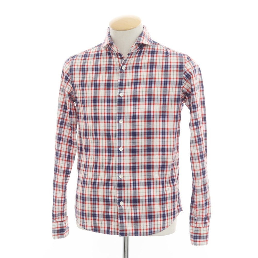 [Used] EDIFICE Cotton Linen Check Casual Shirt White x Navy x Red [38] [Condition Rank B] ​​[Men&