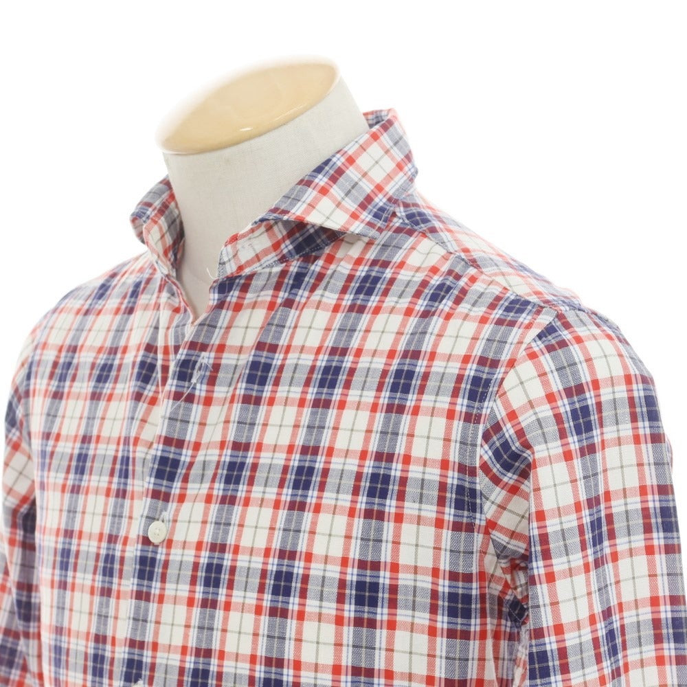 [Used] EDIFICE Cotton Linen Check Casual Shirt White x Navy x Red [38] [Condition Rank B] ​​[Men&