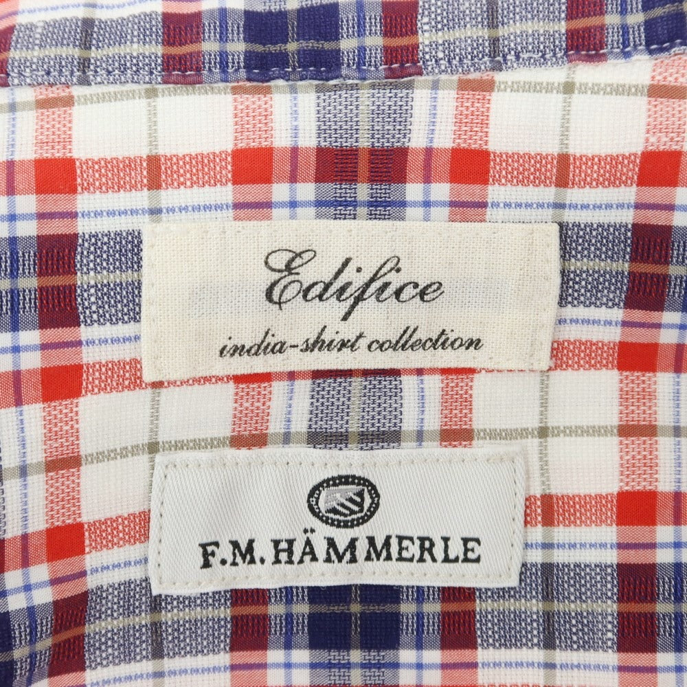 [Used] EDIFICE Cotton Linen Check Casual Shirt White x Navy x Red [38] [Condition Rank B] ​​[Men&