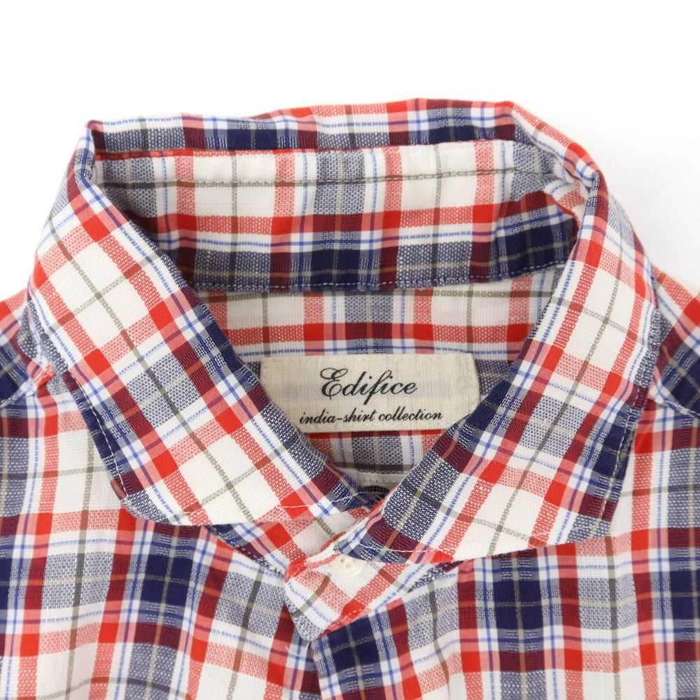 [Used] EDIFICE Cotton Linen Check Casual Shirt White x Navy x Red [38] [Condition Rank B] ​​[Men&