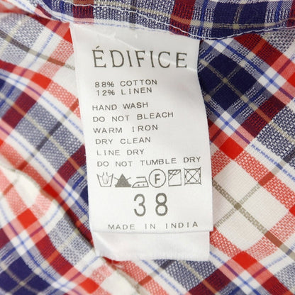 [Used] EDIFICE Cotton Linen Check Casual Shirt White x Navy x Red [38] [Condition Rank B] ​​[Men&