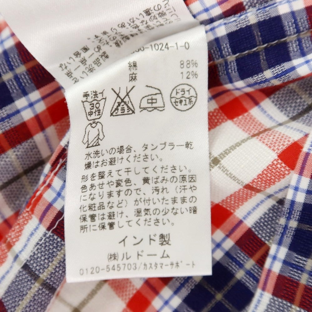 [Used] EDIFICE Cotton Linen Check Casual Shirt White x Navy x Red [38] [Condition Rank B] ​​[Men&