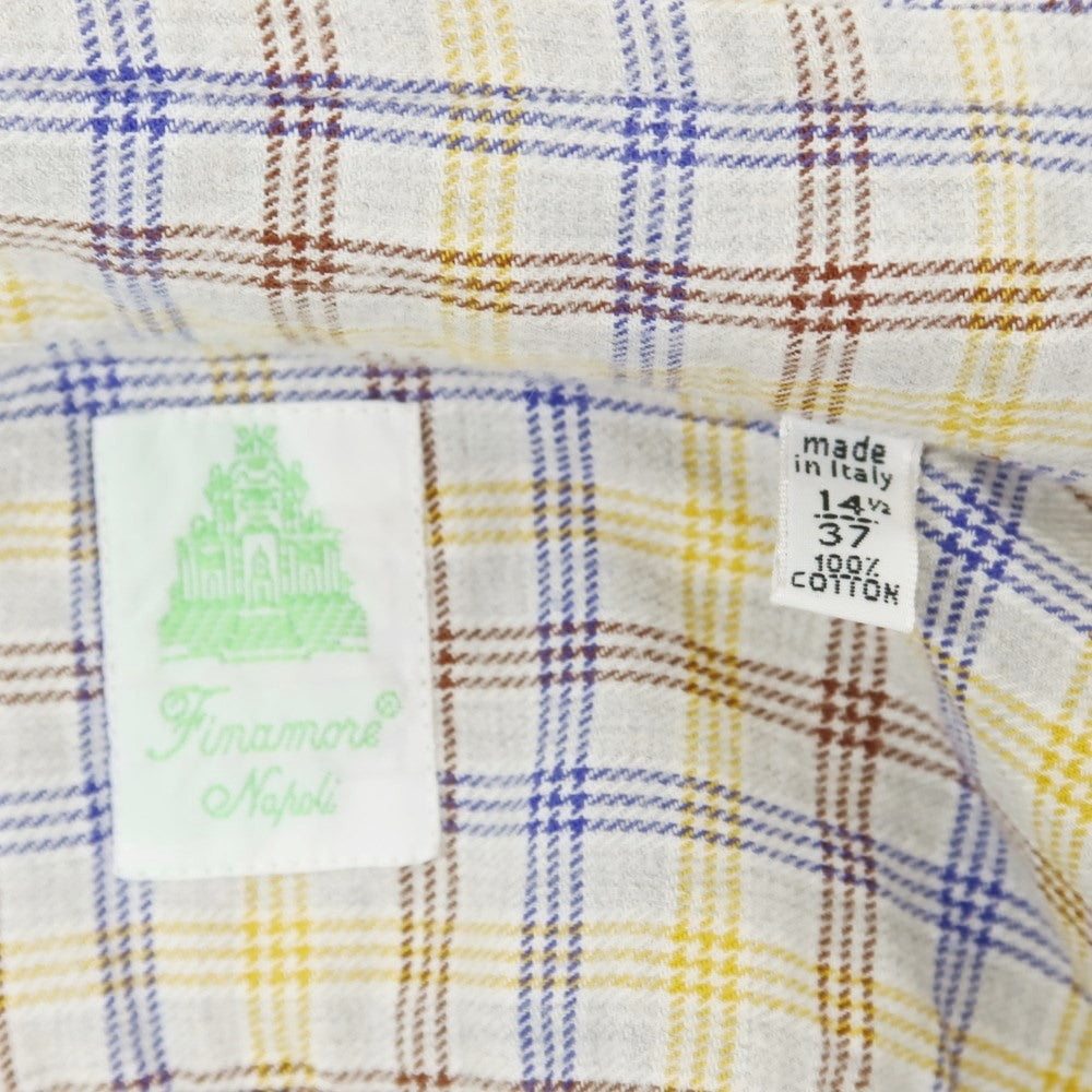 【中古】フィナモレ Finamore チェック ネルシャツ グレーxイエロー×ブルー系【 37 】【 状態ランクB 】【 メンズ 】