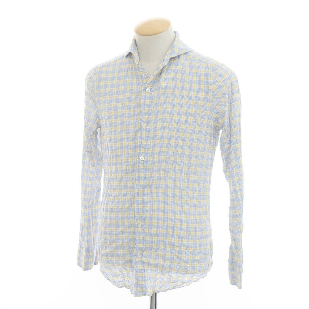 [Used] Finamore Check Cotton Casual Shirt Blue x Yellow x White [38] [Condition Rank B] ​​[Men&