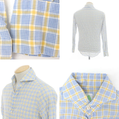 [Used] Finamore Check Cotton Casual Shirt Blue x Yellow x White [38] [Condition Rank B] ​​[Men&