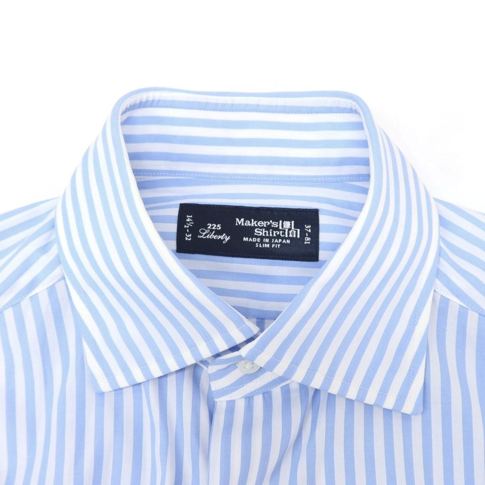 [Used] Makers Shirt Kamakura Striped Dress Shirt White x Light Blue [37] [Condition Rank B] ​​[Men&