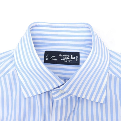 [Used] Makers Shirt Kamakura Striped Dress Shirt White x Light Blue [37] [Condition Rank B] ​​[Men&