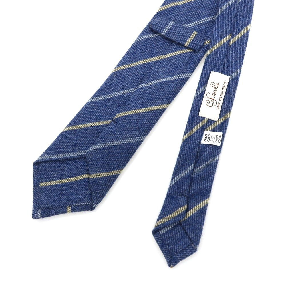 【中古】チフォネリ Cifonelli ISETAN MENS別注 カシミヤシルク ストライプ柄ネクタイ ダークブルーxライトイエロー【BLU】【A/W】【状態ランクB】【メンズ】【759077】 [EPD]
