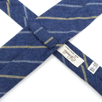 【中古】チフォネリ Cifonelli ISETAN MENS別注 カシミヤシルク ストライプ柄ネクタイ ダークブルーxライトイエロー【BLU】【A/W】【状態ランクB】【メンズ】【759077】