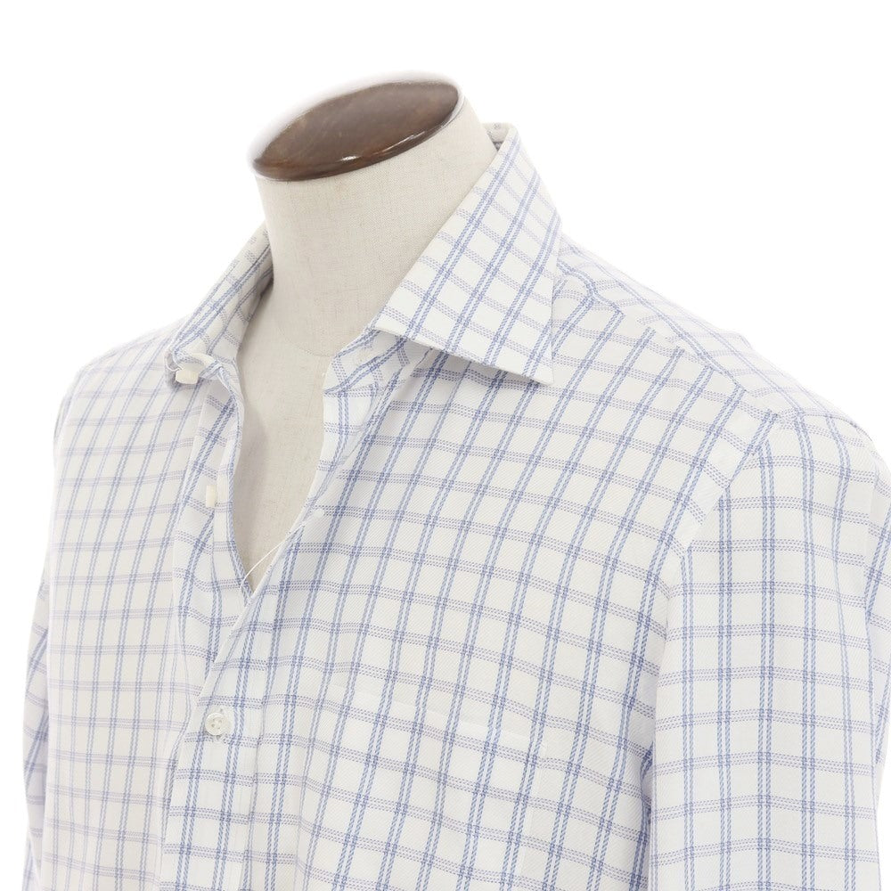 [Used] Luigi Borrelli Check Dress Shirt White x Blue [42] [Condition Rank C] [Men&