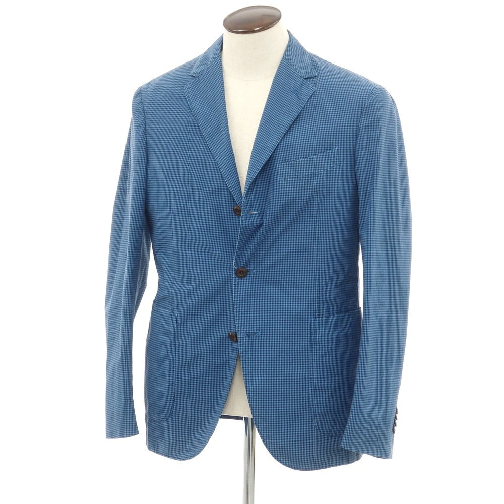 【中古】ボリオリ BOGLIOLI コットン チェック 3B カジュアルジャケット ブルーxネイビー【サイズ50】【 状態ランクB 】【 メンズ 】[EPD]