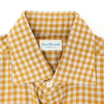 [Used] ERRICO FORMICOLA Cotton Wide Collar Check Casual Shirt Light Brown x Gray [M] [Condition Rank B] ​​[Men&