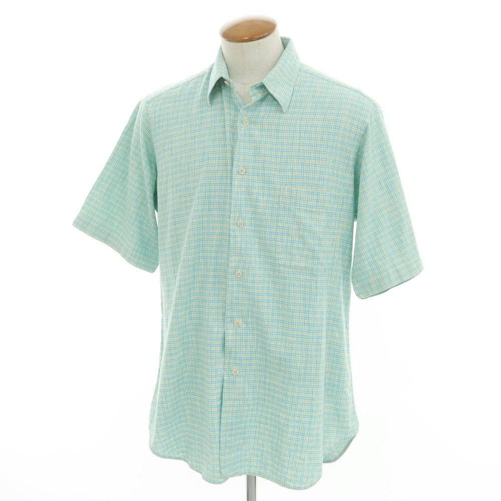 [Used] Barneys New York BARNEYS NEWYORK Linen Rayon Cotton Check Short Sleeve Shirt Green x Blue [M] [Condition Rank C] [Men&