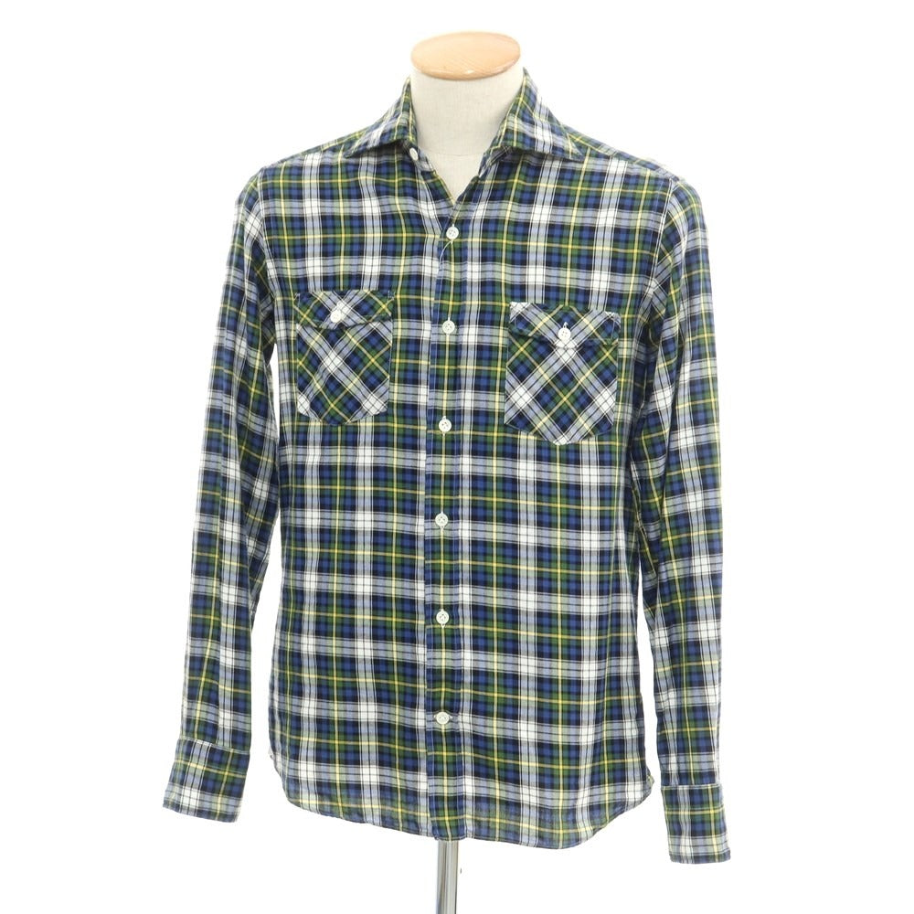 [Used] Giannetto Cotton Check Wide Collar Casual Shirt Navy x Green [S] [Condition Rank B] ​​[Men&