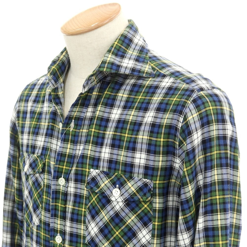 [Used] Giannetto Cotton Check Wide Collar Casual Shirt Navy x Green [S] [Condition Rank B] ​​[Men&