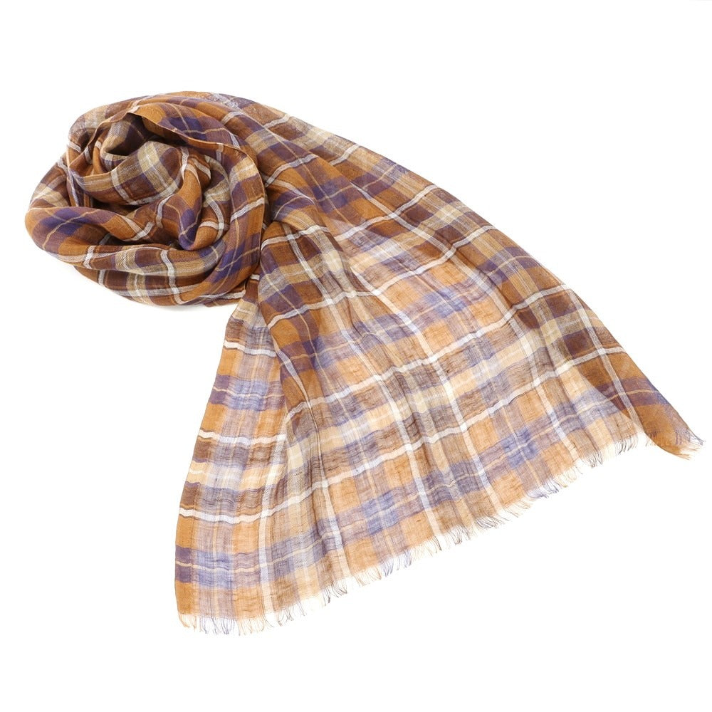 [Used] CRUCIANI Linen Check Scarf Brown x Navy [BRW] [S/S] [Condition Rank B] ​​[Men&