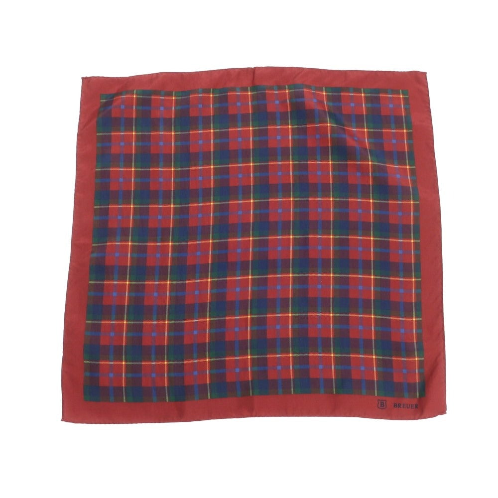 [Used] Brewer Silk Check Pocket Square Wine Red x Navy [Condition Rank B] ​​[Men&