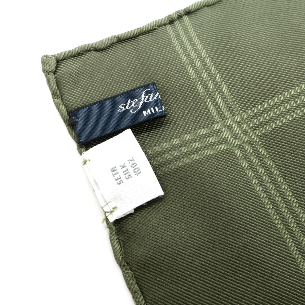 [Used] Stefano Bigi Silk Check Pocket Square Olive Green [Condition Rank B] ​​[Men&