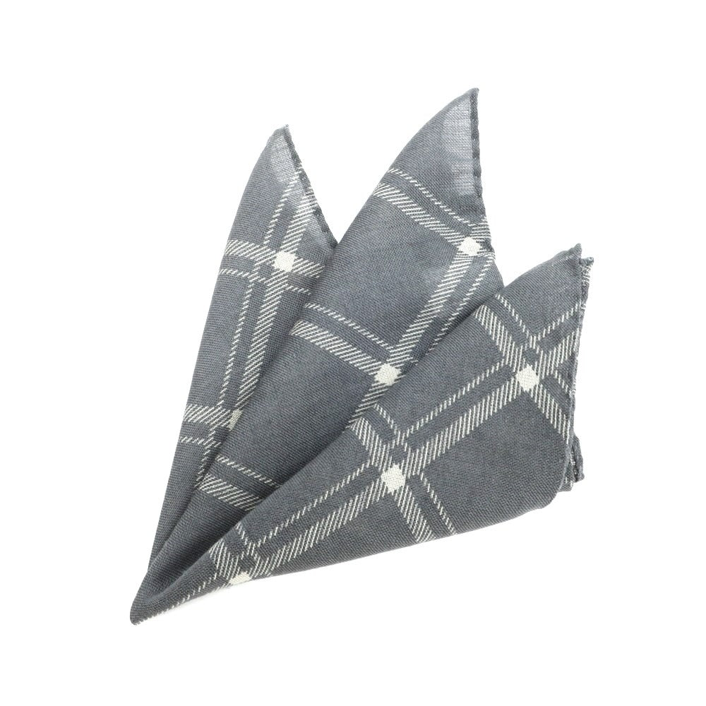 [Used] eleventy wool silk check pocket square, gray x white [Condition rank B] ​​[Men&