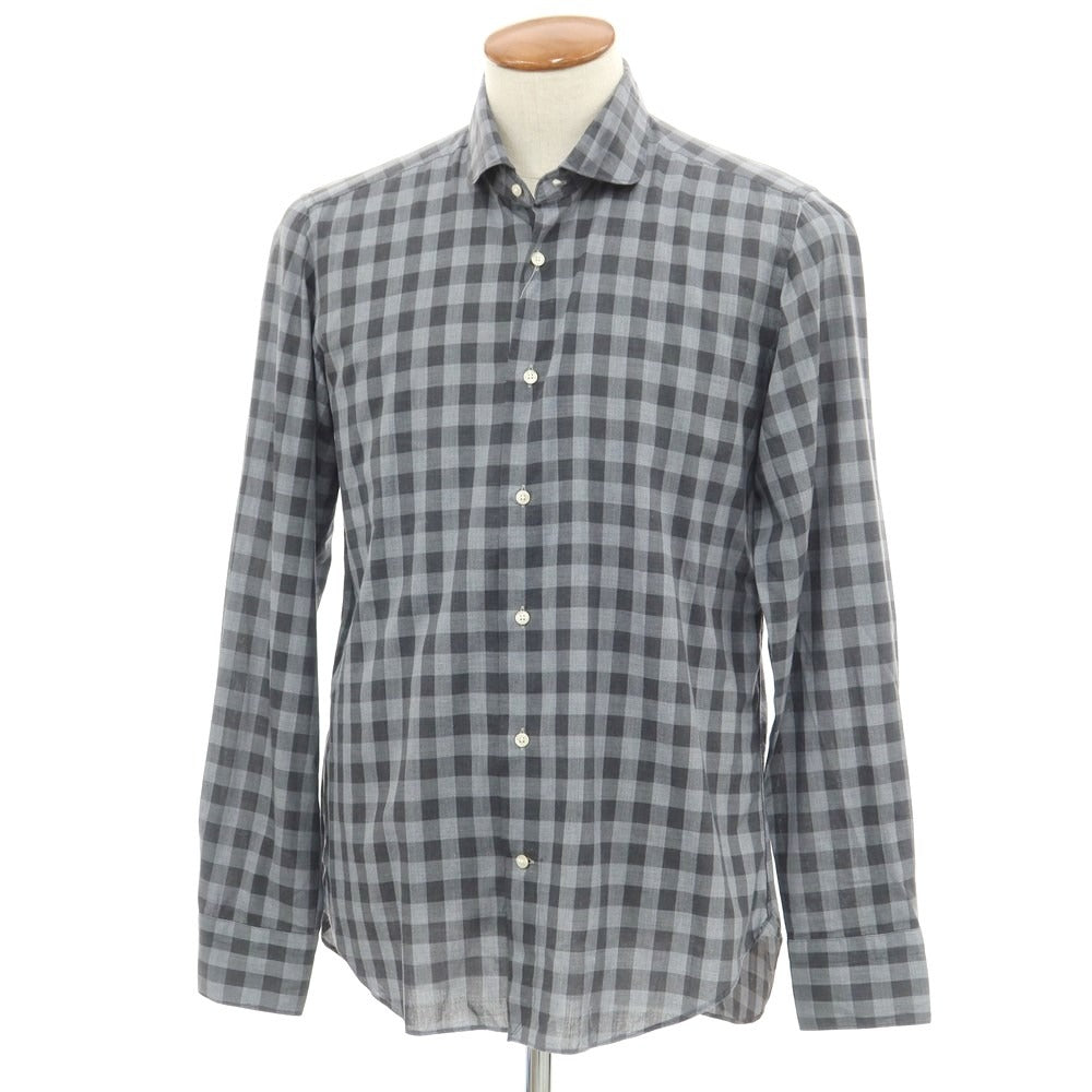 [Used] GIANGI Cotton Check Round Collar Casual Shirt Light Gray x Gray [Size 40] [GRY] [S/S/A/W] [Condition Rank B] ​​[Men&