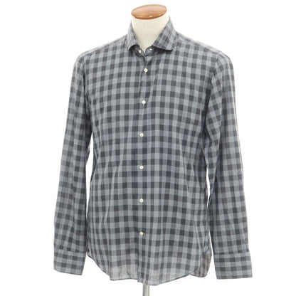 [Used] GIANGI Cotton Check Round Collar Casual Shirt Light Gray x Gray [Size 40] [GRY] [S/S/A/W] [Condition Rank B] ​​[Men&