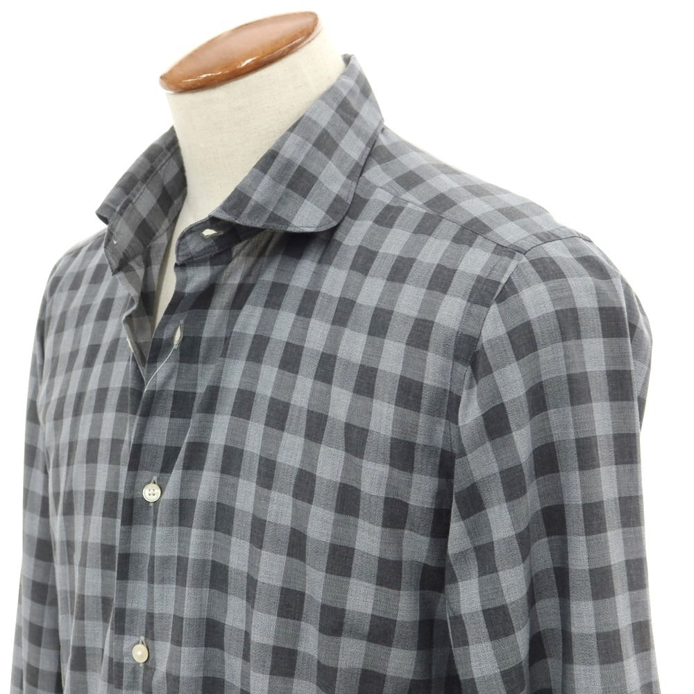 [Used] GIANGI Cotton Check Round Collar Casual Shirt Light Gray x Gray [Size 40] [GRY] [S/S/A/W] [Condition Rank B] ​​[Men&