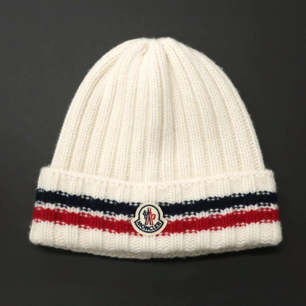 【中古】モンクレール MONCLER ミドルゲージウール ニットキャップ オフホワイトxレッド×ダークネイビー【 状態ランクB 】【 メンズ 】