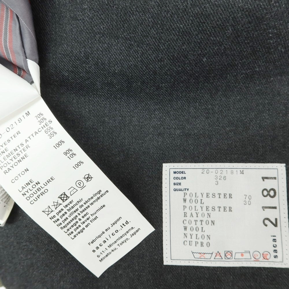 [Used] Sacai polyester wool layered casual jacket, grey [3] [Condition rank B] ​​[Men&