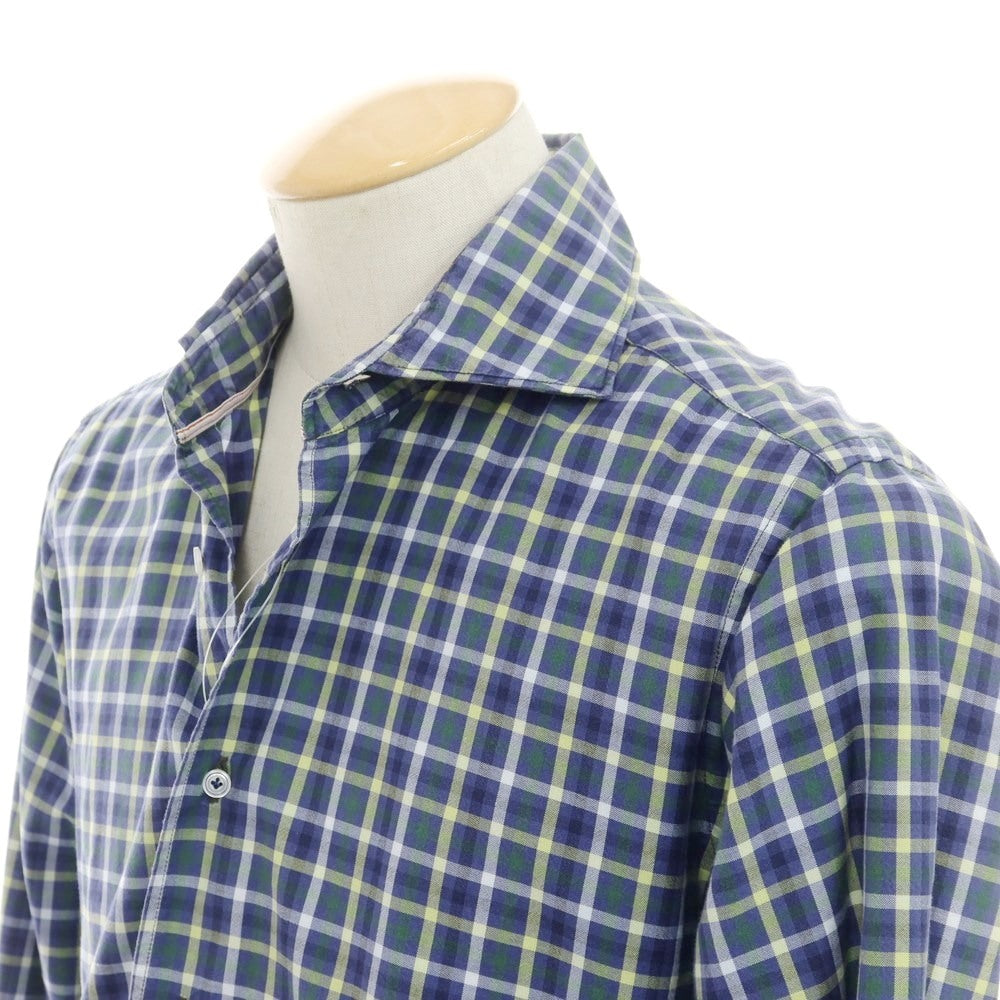 [Used] ORIAN Cotton Check Horizontal Collar Casual Shirt Navy x Green [Size S] [NVY] [S/S/A/W] [Condition Rank C] [Men&