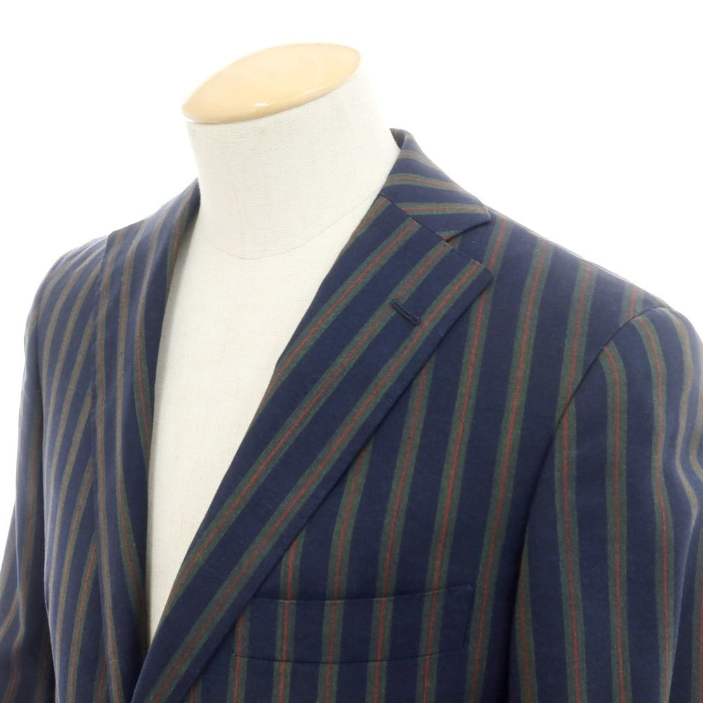 [Used] TOMORROWLAND Wool Linen Silk Striped Jacket Navy x Olive [8D46] [Condition Rank C] [Men&