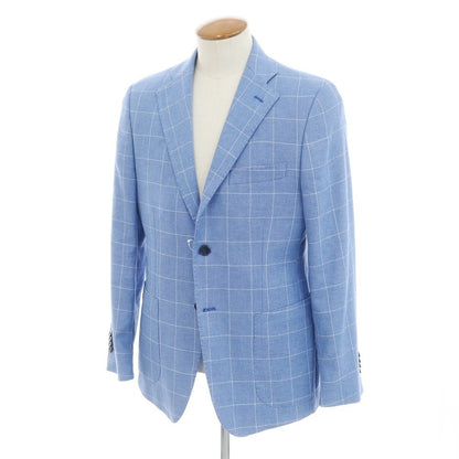 [Used] P. LANGELLA Linen Cotton Check Tailored Jacket Blue x White [46] [Condition Rank B] ​​[Men&