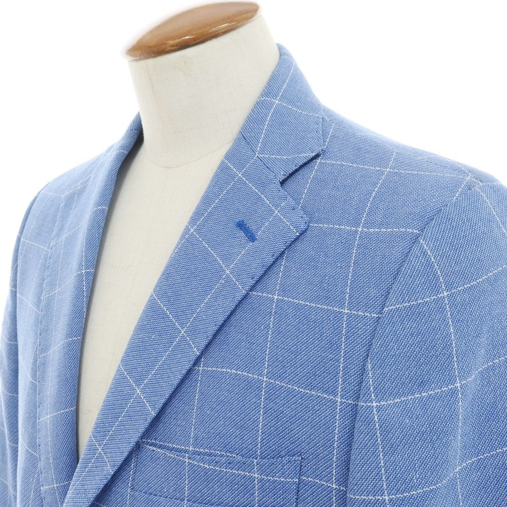 [Used] P. LANGELLA Linen Cotton Check Tailored Jacket Blue x White [46] [Condition Rank B] ​​[Men&