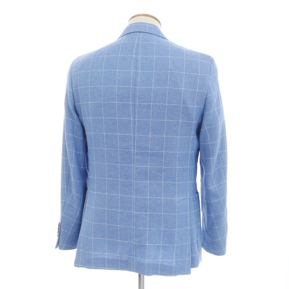 [Used] P. LANGELLA Linen Cotton Check Tailored Jacket Blue x White [46] [Condition Rank B] ​​[Men&