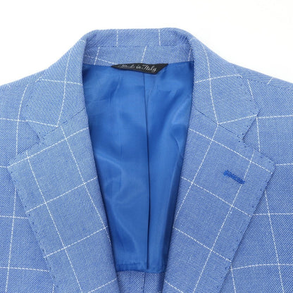 [Used] P. LANGELLA Linen Cotton Check Tailored Jacket Blue x White [46] [Condition Rank B] ​​[Men&