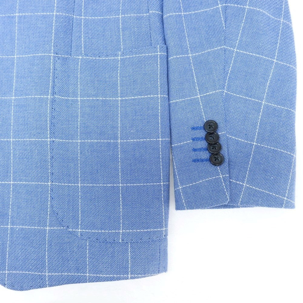 [Used] P. LANGELLA Linen Cotton Check Tailored Jacket Blue x White [46] [Condition Rank B] ​​[Men&