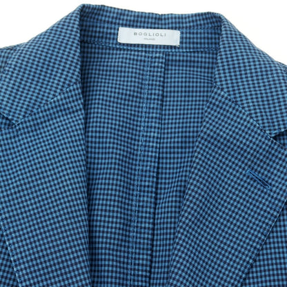 [Used] BOGLIOLI Cotton Check 3B Casual Jacket Light Blue x Navy [46] [Condition Rank B] ​​[Men&