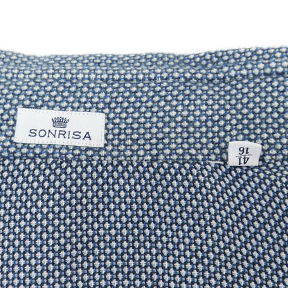 【中古】ソンリーサ SONRISA コットン ワイドカラー カジュアルシャツ ネイビーxホワイト【サイズ41】【NVY】【S/S/A/W】【状態ランクC】【メンズ】【759285】