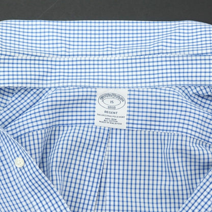 [Used] Brooks Brothers Cotton Check Button-down Short Sleeve Shirt Blue x White [Size 15] [BLU] [S/S] [Condition Rank C] [Men&