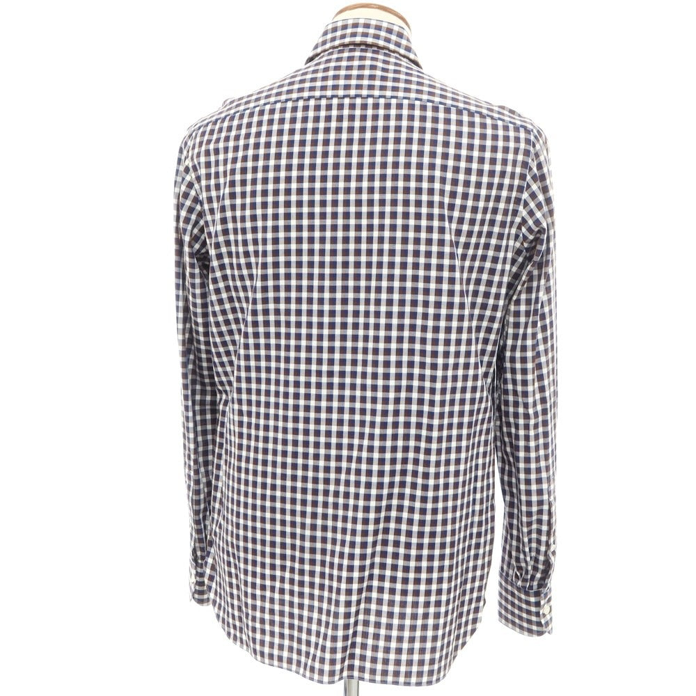 [Used] Luigi Borrelli Cotton Check Wide Collar Casual Shirt Brown x Navy [39] [Condition Rank B] ​​[Men&