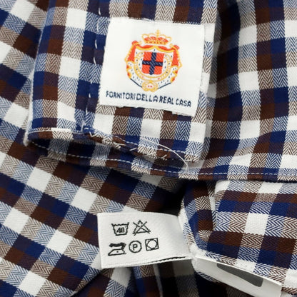 [Used] Luigi Borrelli Cotton Check Wide Collar Casual Shirt Brown x Navy [39] [Condition Rank B] ​​[Men&