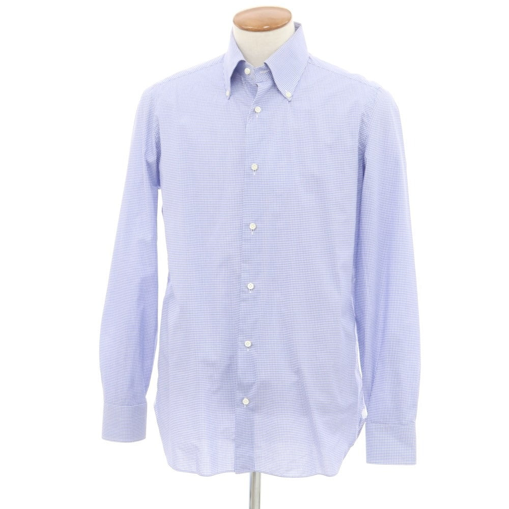 [Used] Luigi Borrelli Cotton Check Button-down Casual Shirt Blue x White [39] [Condition Rank C] [Men&