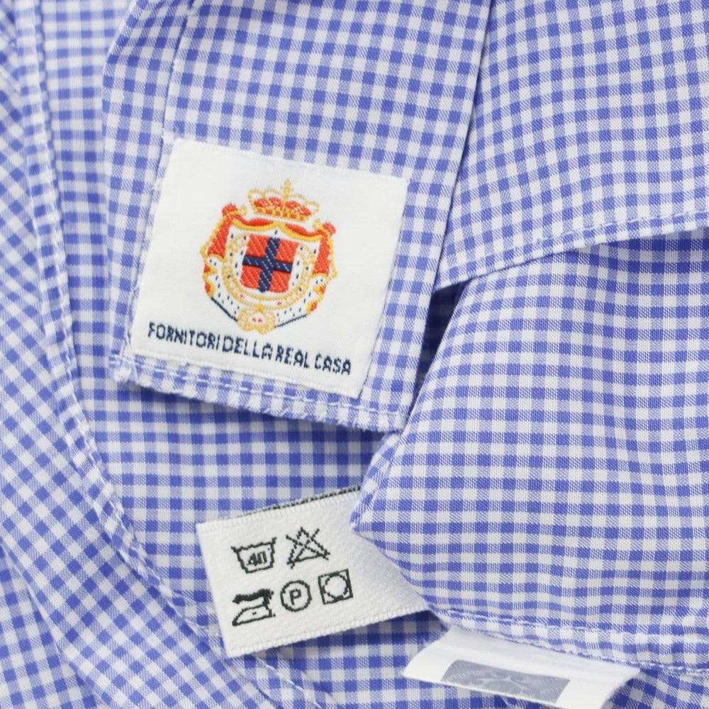 [Used] Luigi Borrelli Cotton Check Button-down Casual Shirt Blue x White [39] [Condition Rank C] [Men&