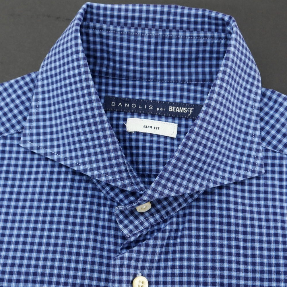 [Used] Danolis DANOLIS BEAMS F special order cotton check horizontal collar casual shirt blue x navy [M] [Condition rank C] [Men&