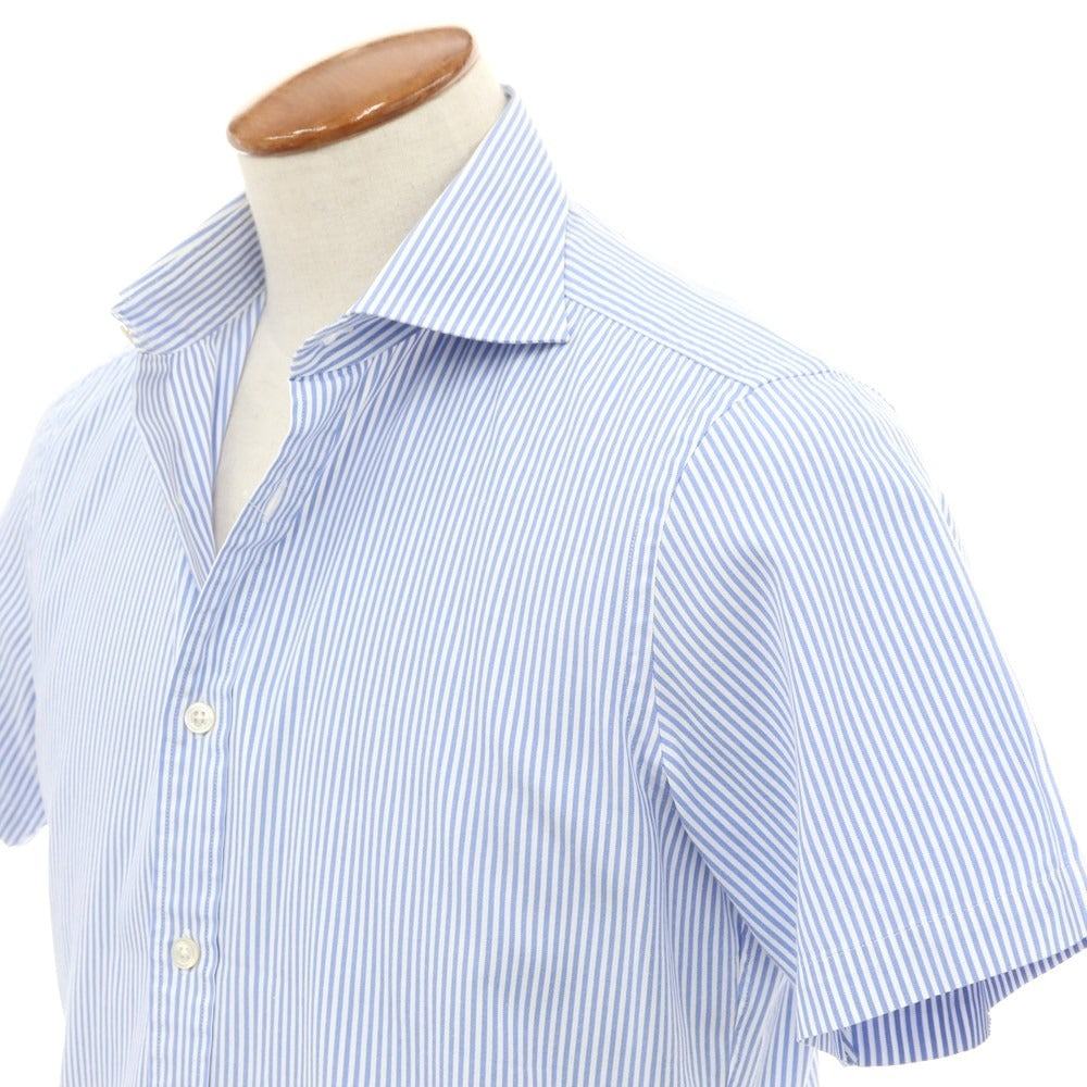 [Used] BEAMS F Cotton Stripe Wide Collar Short Sleeve Shirt Blue x White [M] [Condition Rank B] ​​[Men&