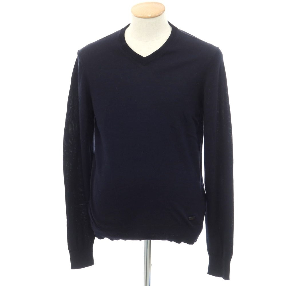 [Used] ARMANI COLLEZIONI Cotton V-neck pullover knit, dark navy [Size 46] [NVY] [S/S] [Condition Rank B] ​​[Men&