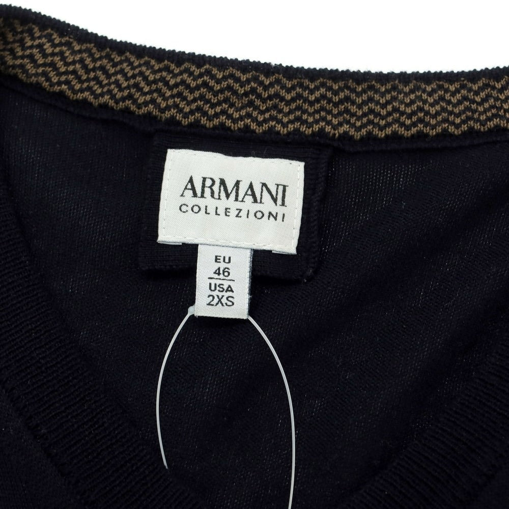 [Used] ARMANI COLLEZIONI Cotton V-neck pullover knit, dark navy [Size 46] [NVY] [S/S] [Condition Rank B] ​​[Men&