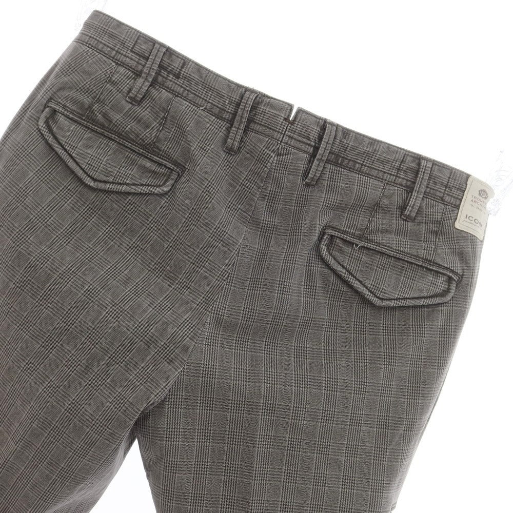 [Used] ICON Stretch Cotton Check Casual Slacks Pants Ash Brown [48] [Condition Rank C] [Men&