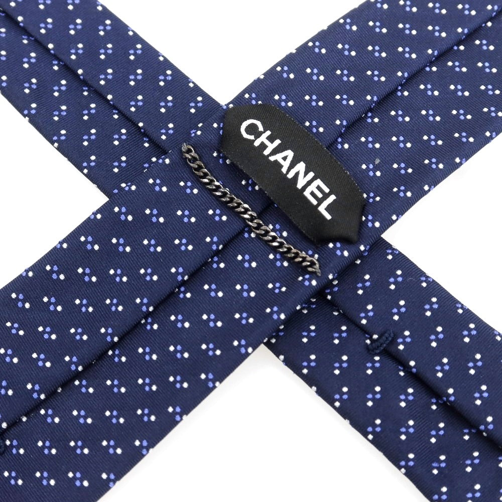 【中古】シャネル CHANEL シルク 小紋柄 ナローネクタイ ネイビーxホワイト【 状態ランクA 】【 メンズ 】