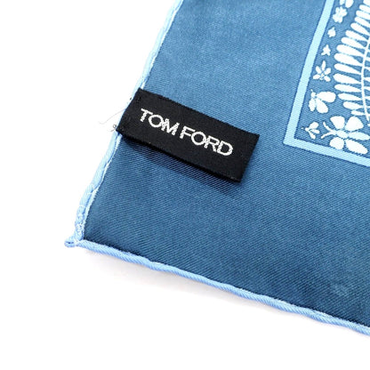 【中古】トムフォード TOM FORD シルク ポケットチーフ ネイビーグリーンxライトブルー【 状態ランクB 】【 メンズ 】